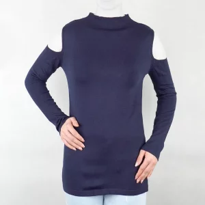 بافت پاییزه زنانه سرشانه باز سرمه ای کوتون