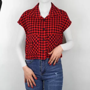 کراپ تاپ زنانه چهارخانه ریز