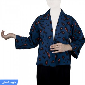 کت کراپ زنانه طرح دار یقه انگلیسی