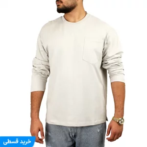 بلوز  مردانه یقه گرد سایز بزرگ ساده جیب دار