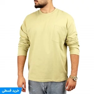 بلوز  مردانه یقه گرد سایز بزرگ ساده جیب دار