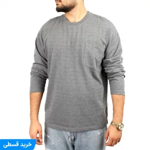 بلوز  مردانه یقه گرد سایز بزرگ ساده جیب دار