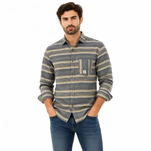 پیراهن مردانه پاییزه راه‌راه طوسی Grey line