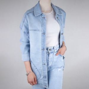 کت پاییزه زنانه جین بلند جیب کاربردی