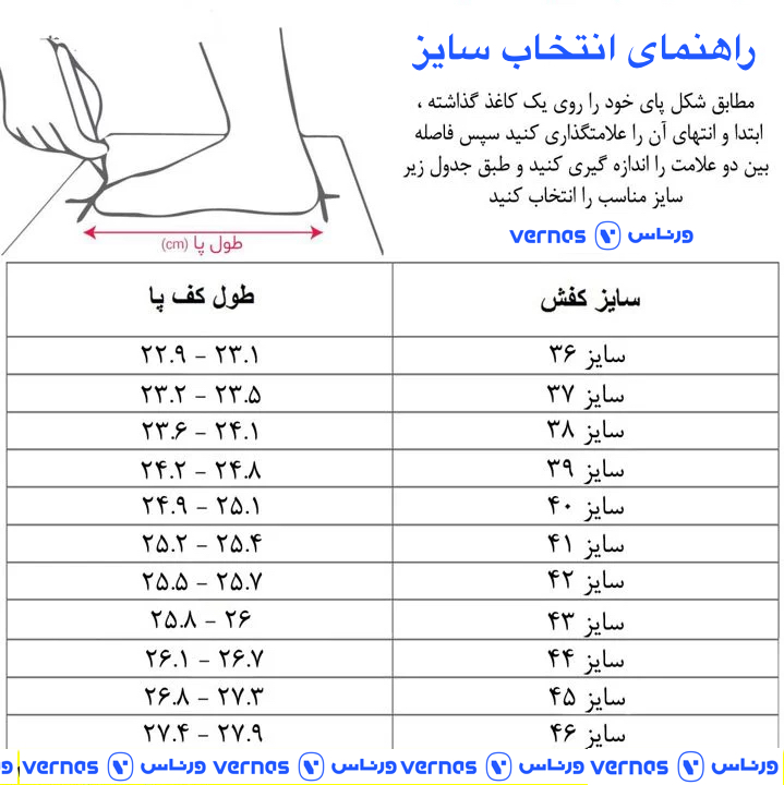 سایز کفش ها راهنما