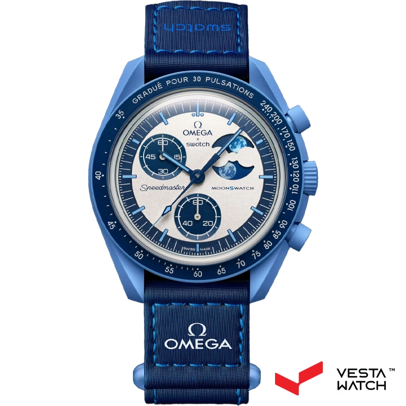 ساعت مچی امگا سواچ مدل MISSION TO THE SUPER BLUE MOONPHASE SO33N700