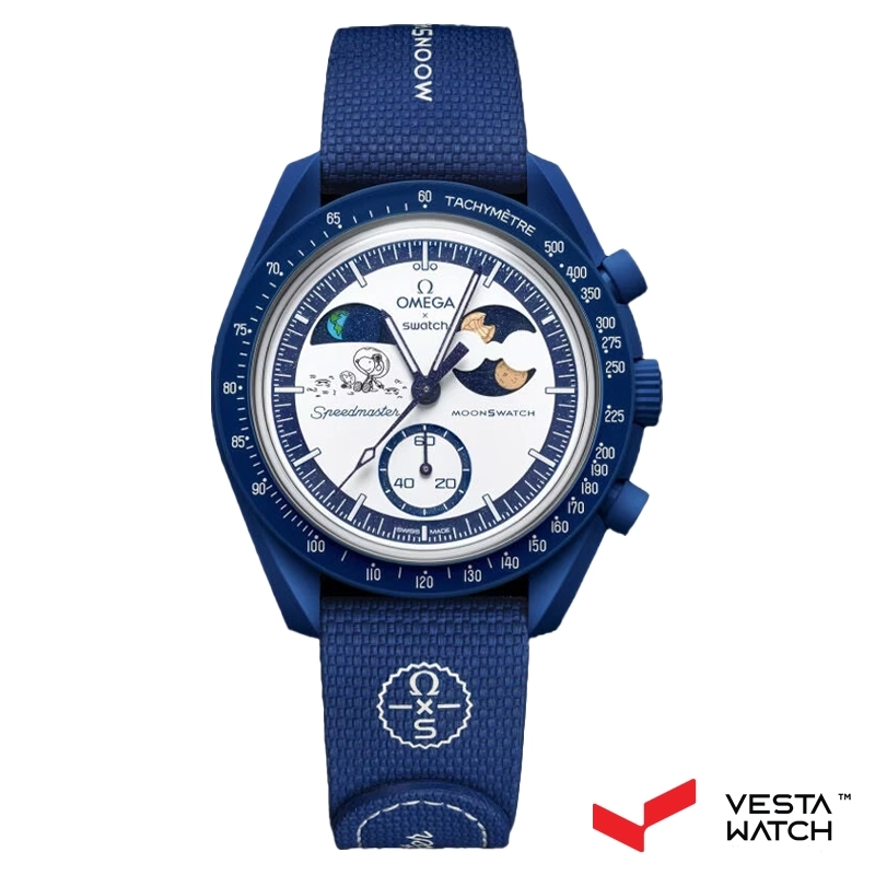 ساعت مچی امگا سواچ مدل MISSION TO EARTHPHASE - MOONSHINE GOLD SO33N704L