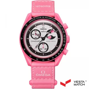 ساعت مچی امگا سواچ مدل MISSION TO THE PINK MOONPHASE SO33P700