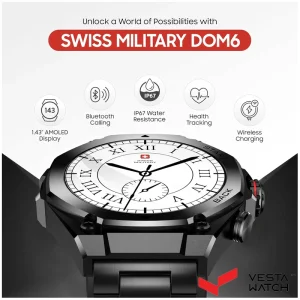 ساعت مچی هوشمند سوئیس میلیتاری SWISS MILITARY مدل  SM-WCH-DOM6-BLKF-GUNMS