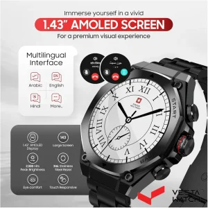 ساعت مچی هوشمند سوئیس میلیتاری SWISS MILITARY مدل  SM-WCH-DOM6-BLKF-GUNMS