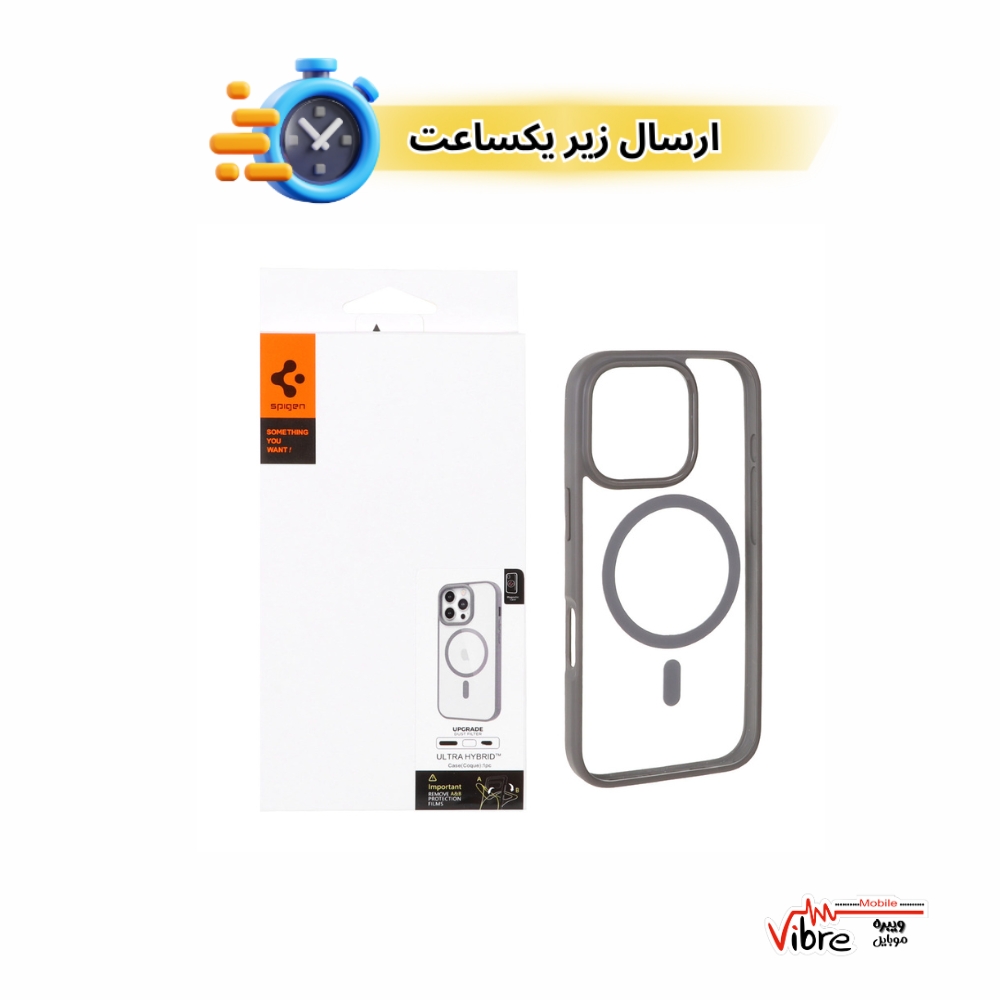 قاب اورجینال Magsafe Spigen با توری اسپیکر فلزی Apple iPhone 16 Pro Max - طوسی (پک دار)