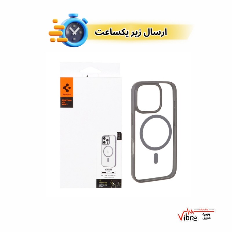 قاب اورجینال Magsafe Spigen با توری اسپیکر فلزی Apple iPhone 16 Pro Max - طوسی (پک دار)