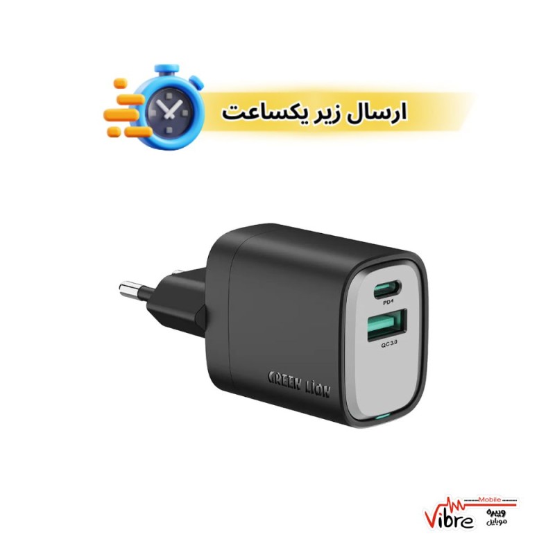 شارژر دیواری 33 وات دو پورت گرین لاین سری Premium با فناوری GaNStorm و دوشاخه اروپایی