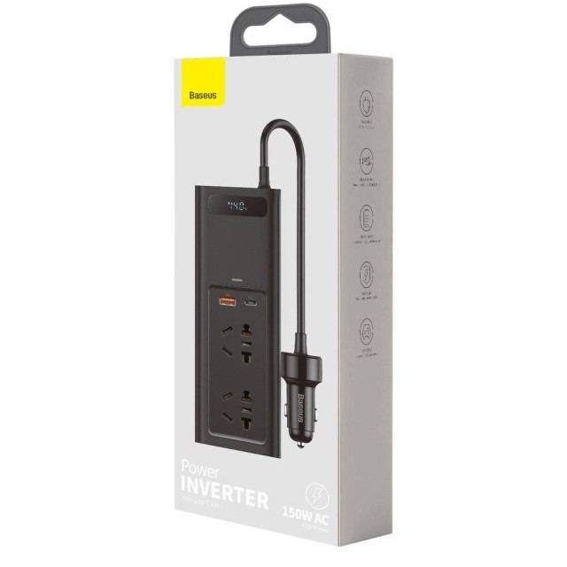 مبدل برق  و شارژر USB خودرو باسئوس 150 وات مدل Power Inverter 150W CRNBQ-01