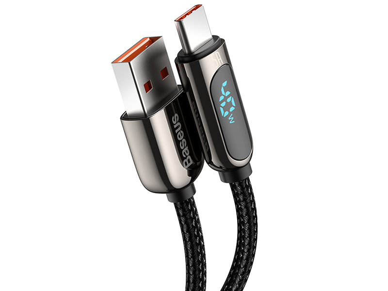 کابل شارژ و انتقال داده Type C بیسوس مدل Display Fast Charging CATSK-01 طول 1 متر توان 40 وات به همراه محافظ و قطع کننده خودکار