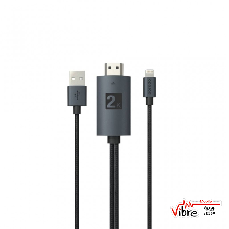 کابل تبدیل Lightning به HDMI و USB پرودو مدل Braided PD- ABHDL2 طول 2 متر