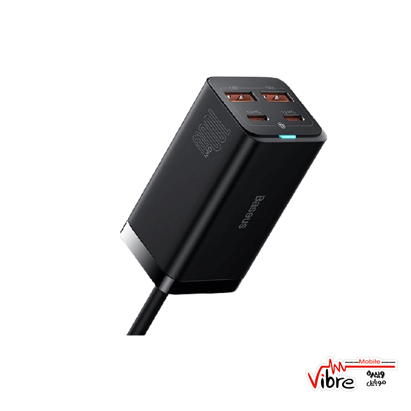 شارژر دیواری فست شارژ بیسوس مدل GaN3 Pro Desktop Fast Charger 2C+2U CCGP000101 توان 100 وات همراه کابل