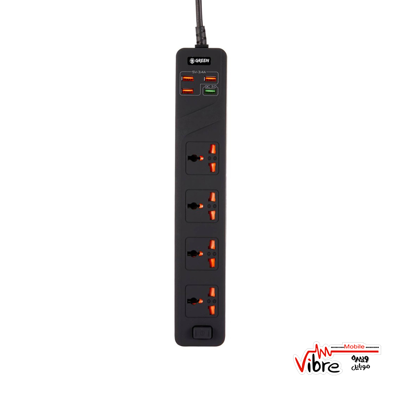 چند راهی و محافظ برق ضد احتراق گرین لاین مدل GNPS3MQCWH به همراه درگاه شارژ USB 3.0