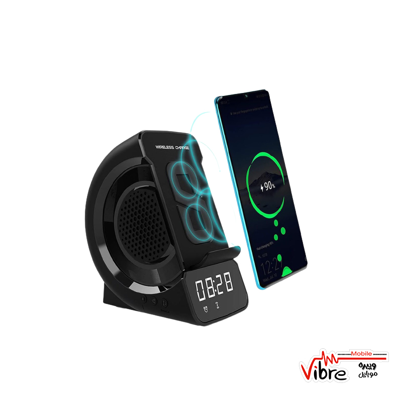 شارژر بی سیم WD-200 به همراه بلندگوی بلوتوثی و ساعت زنگ دار