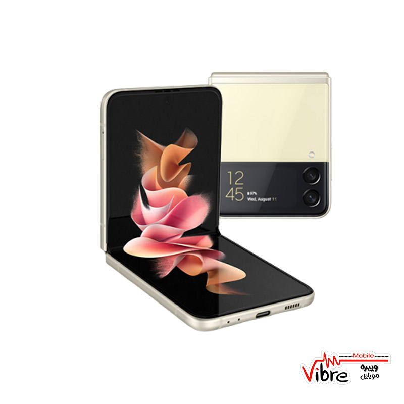 گوشی موبایل سامسونگ مدل زد فلیپ 3 ظرفیت 256 گیگابایت galaxy Z Flip 3 رنگ کرمی کارکرده در حد نو