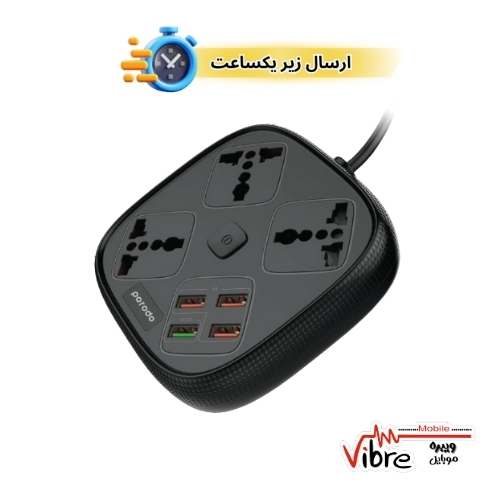 چند راهی و محافظ برق پرودو مدل PD-SC3302-BK به همراه  درگاه شارژ USB 3.0