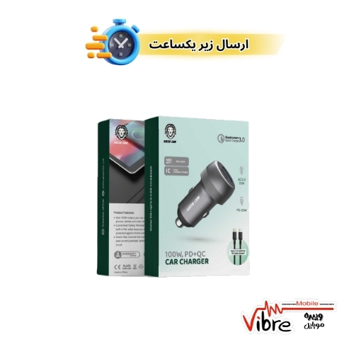 شارژر فندکی فست شارژ 100 واتی گرین مدل  Greenlion PD + QC Car Charger