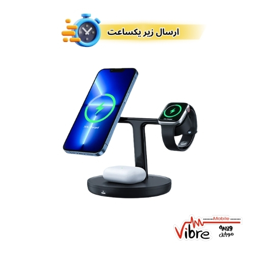 پایه نگهدارنده مگنتی و شارژر وایرلس بیسوس مدل Swan 3-in-1 Wireless Magnetic Charger 15W WXTE000101