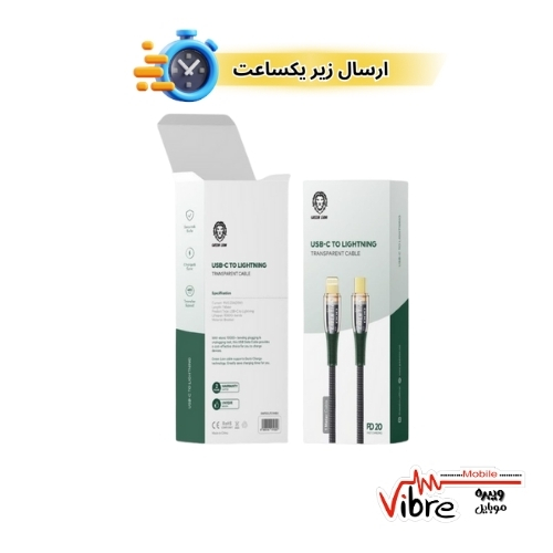 کابل شارژ تایپ سی به لایتنینگ 20PD گرین مدل Green Lion USB-C to Lightning Transparent Cable