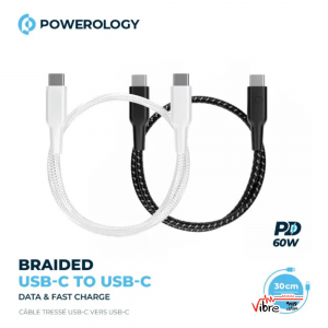 کابل دیتا و شارژ سریع پاورولوژی مدل Powerology 60W C-C 30cm  cables