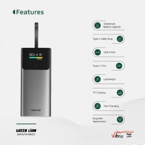 پاوربانک گرین لاین مدل Green Lion Voltix 10000mAh با شارژ سریع 20 PD و طراحی کامپکت