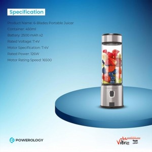مخلوط‌کن و جویسر قابل حمل پاورولوجی مدل Powerology 6 Blades Portable