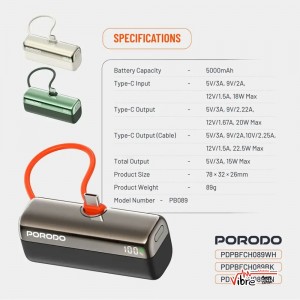 پاوربانک پرودومدل Pocket-Volt — Porodo Pocket-Volt 5000mAh Power Bank