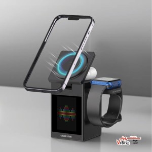 استند شارژر بی‌سیم گرین لاین با صفحه نمایش LCD و بلندگو مدل Green Lion Smart Station Pro LCD Wireless Charger with Speaker