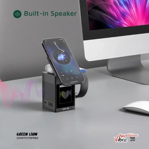استند شارژر بی‌سیم گرین لاین با صفحه نمایش LCD و بلندگو مدل Green Lion Smart Station Pro LCD Wireless Charger with Speaker
