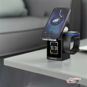 استند شارژر بی‌سیم گرین لاین با صفحه نمایش LCD و بلندگو مدل Green Lion Smart Station Pro LCD Wireless Charger with Speaker