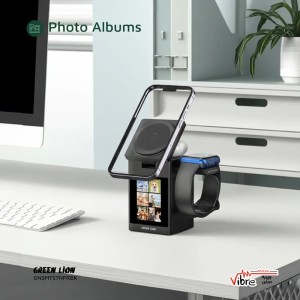 استند شارژر بی‌سیم گرین لاین با صفحه نمایش LCD و بلندگو مدل Green Lion Smart Station Pro LCD Wireless Charger with Speaker