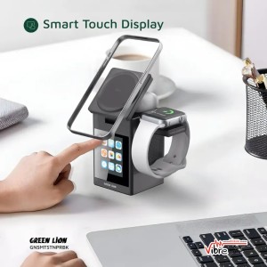 استند شارژر بی‌سیم گرین لاین با صفحه نمایش LCD و بلندگو مدل Green Lion Smart Station Pro LCD Wireless Charger with Speaker