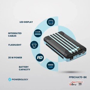 پاوربانک خورشیدی 16000 پاورولوژی مدل Powerology 16000mAh Solar Multi-Cable Power Bank