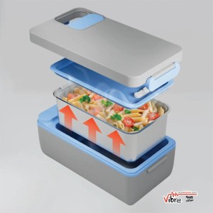 ظرف غذا گرم‌کن شارژی Powerology Lumo مدل Portable Heated Lunch Box – خاکستری/آبی