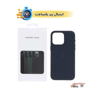 قاب اورجینال Leather Case سوزنی Apple iPhone 15 Pro Max - سرمه‌ای (پک‌دار)