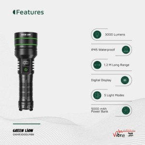 چراغ قوه حرفه‌ای گرین لاین مدل Green Lion Hyper Ray Pro LED Torch Black