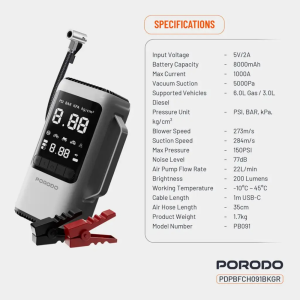 پاوربانک و جامپ استارتر ۶ کاره پرودو  مدل porodo Multi-Function