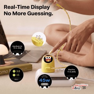 شارژر هوشمند 45 وات توراس مدل TORRAS FlashEye-Dot Smart Display GaN Charger