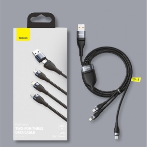 کابل شارژ 100 وات سه سر Flash Series  بیسوس Baseus Flash Series Two-for-three Fast Charging Data Cable U+C to M+L+C 100W