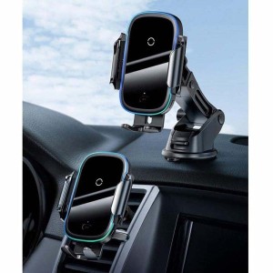 پایه نگهدارنده و شارژر بی سیم گوشی موبایل بیسوس مدل  Light Electric Car Holder Wireless Charger WXHW03