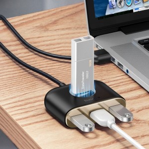 هاب و آداپتور یو اس بی برند بیسوس Baseus Square round 4 in 1 USB HUB Adapter