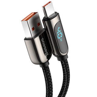 کابل شارژ و انتقال داده Type C بیسوس مدل Display Fast Charging CATSK-01 طول 1 متر توان 40 وات به همراه محافظ و قطع کننده خودکار