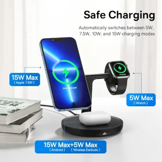 پایه نگهدارنده مگنتی و شارژر وایرلس بیسوس مدل Swan 3-in-1 Wireless Magnetic Charger 20W WXTE000101