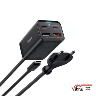 شارژر دیواری فست شارژ بیسوس مدل GaN3 Pro Desktop Fast Charger 2C+2U CCGP040101 EU با توان 65 وات همراه کابل