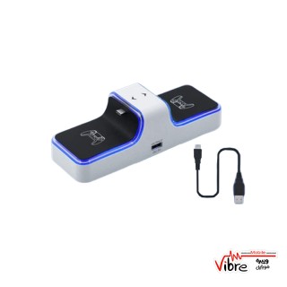 داک شارژر دوگانه دسته بازی بی سیم پلی استیشن 5 بریو با نور آبی به همراه کابل Brave Dual Charger Dock PS5